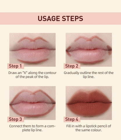 QIBEST 2PC Matte Velvet Lipstick & Lipliner Set - Long Lasting Red Lip Contour Pencil