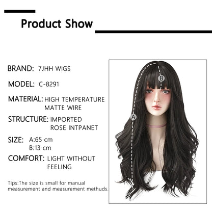 7JHH Popular Brown Ash Long Deep Wave Wig with Bangs for Women