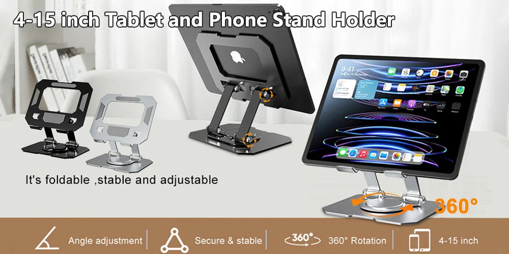 Tablet Stand Holder for Bed - Adjustable Rotatable Long Arm Mount for 4-12.9" iPad Pro, Samsung Tab, Xiaomi Pad