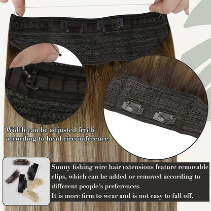 VeSunny Fish Line Human Hair Extension - Invisible Wire One-Piece Blonde Hair Weft with Clips
