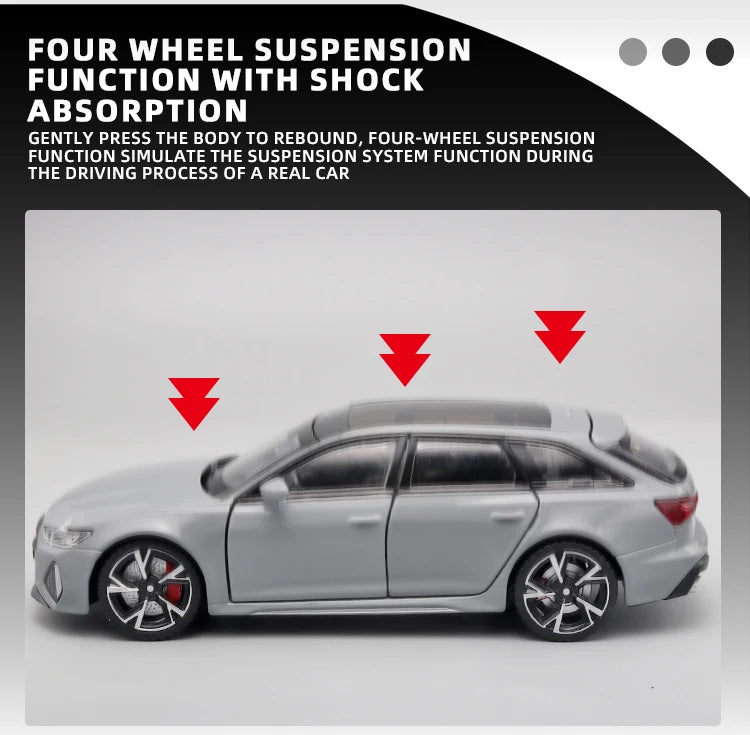 1/32 RS6 Alloy Diecast Toy Car Model with Sound, Light, and Opening Doors - Vehicle Collection for Boys and Adults, Festival Gift