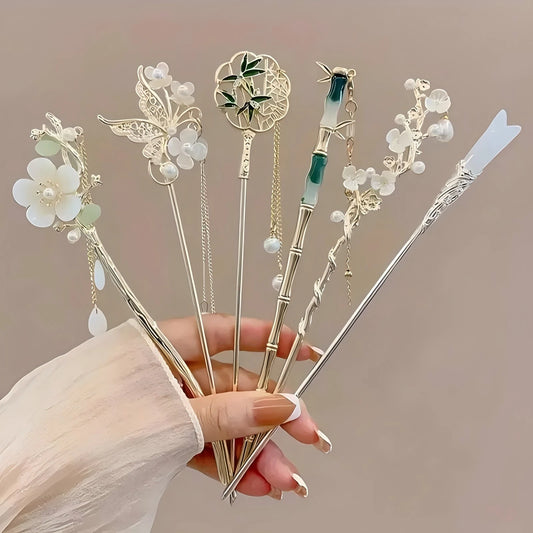 Elegant Chinese Style Hair Clip with Tassel Traditional Floral Design Hairpin & Hair Needle for Women
