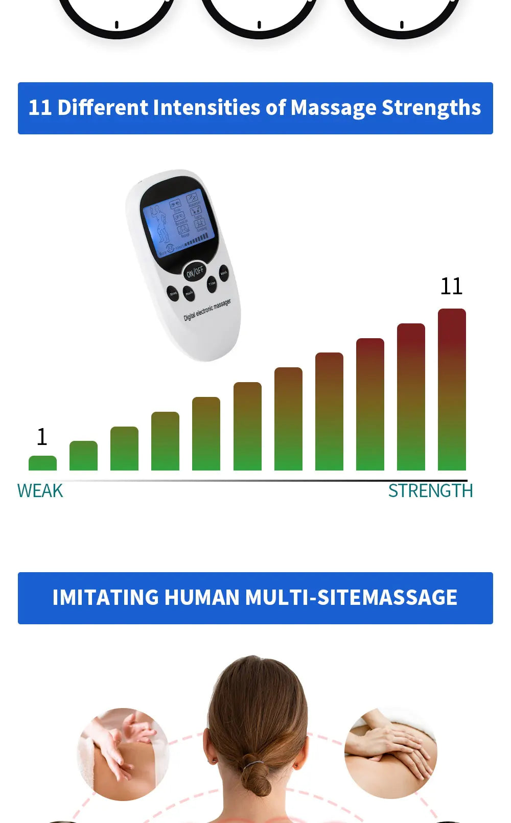 Digital TENS Machine EMS Massager - Electric Pulse Muscle Stimulator for Back & Neck with Electrode Pads