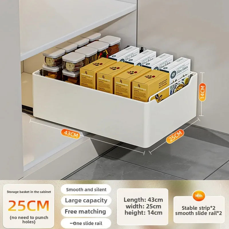 Pull Out Kitchen Storage Shelf with Slide Rails and Spice Organizer Rack