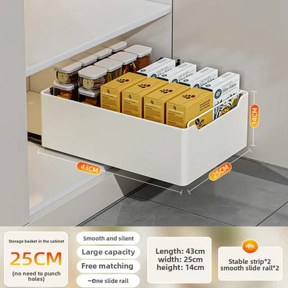 Pull Out Kitchen Storage Shelf with Slide Rails and Spice Organizer Rack
