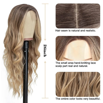 Synthetic Long Lace Ombre Blonde Wavy Wig 26 Inch for Women
