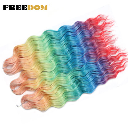 FREEDOM Synthetic Braiding Hair Extensions 24inch Loose Deep Wavy Ombre Brown Rainbow Twist