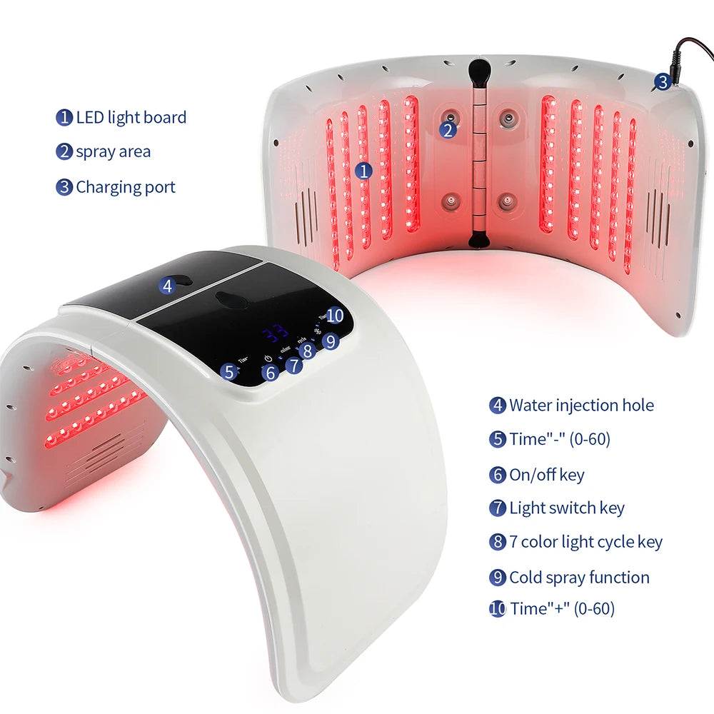 foreverlily LED Face Mask PDT Machine - 7-Color Photon Skin Rejuvenation & Nano Spray for Face & Body