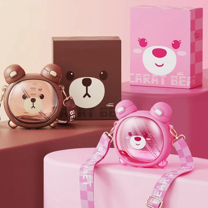 750ml Cute Bear Straw Water Cup Kawaii Plastic Drinking Cup for Kids