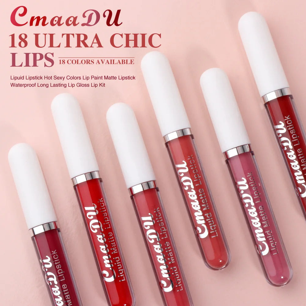 18-Color Long-Lasting Velvet Matte Liquid Lipstick Waterproof Non-Stick Cup