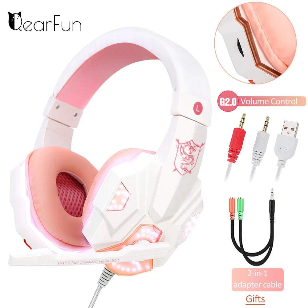 Professional LED Light Wired Gaming Headphones with Microphone, Bass Stereo PC/PS4/PS5/Xbox Gaming Headset