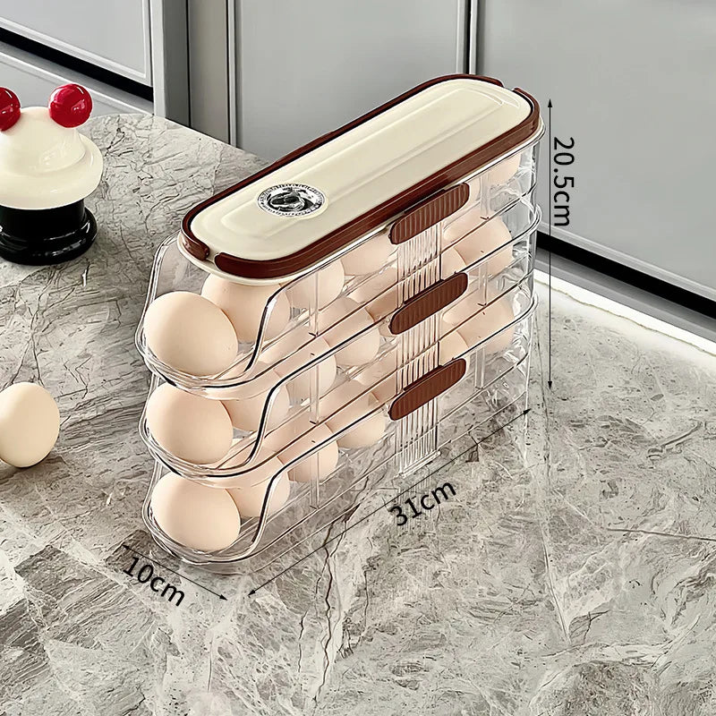 1PCS Automatic Rolling Egg Storage Box, Egg Holder Rack & Organizer for Refrigerator