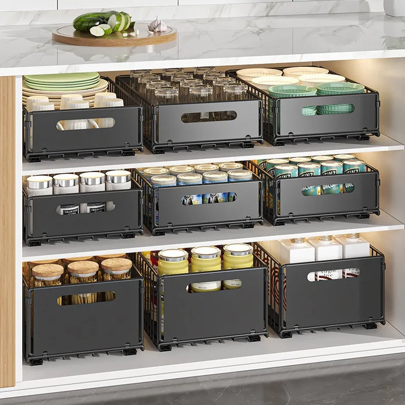 Non-Perforated Folding Cabinet with Pull-out Basket for Kitchen Sink & Snack Storage