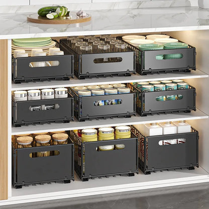 Non-Perforated Folding Cabinet with Pull-out Basket for Kitchen Sink & Snack Storage