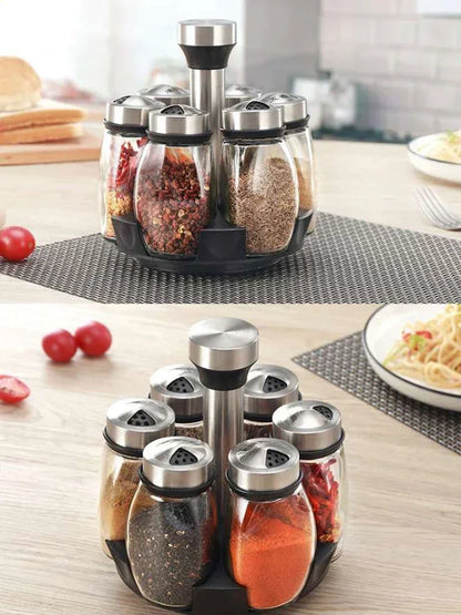 Single Bottle Glass Jar and Spice Jar Set with Rack for Seasoning, Sugar, Salt, and Pepper