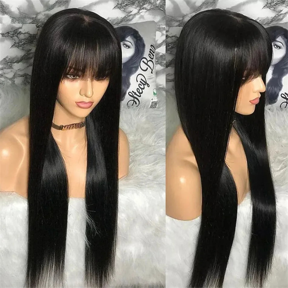 Silky Human Hair Wig with Bangs for Women 100% Brazilian Straight