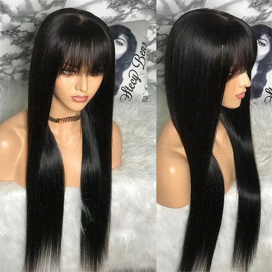 Silky Human Hair Wig with Bangs for Women 100% Brazilian Straight