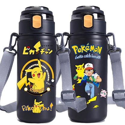620ML Pikachu Stainless Steel Thermos Bottle – Anime Vacuum Flask with Rope and Large Capacity