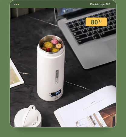 Portable Electric Kettle - Mini Travel Tea & Coffee Boil Water, Keep Warm, Anti-Scald Thermo Bottle