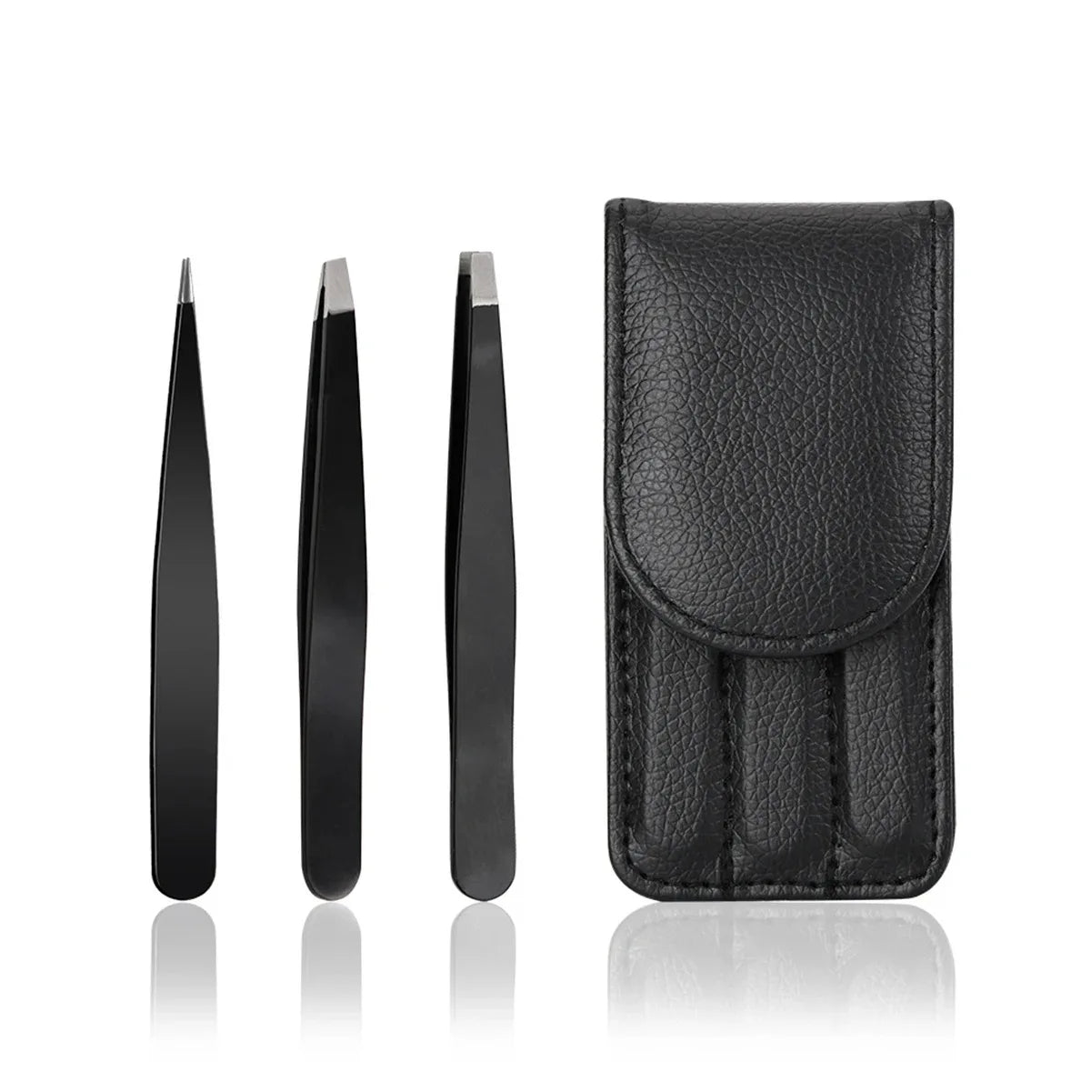 Hair Removal Tweezers Stainless Steel - Pink Slanted & Black Tip for Eyebrows and Face