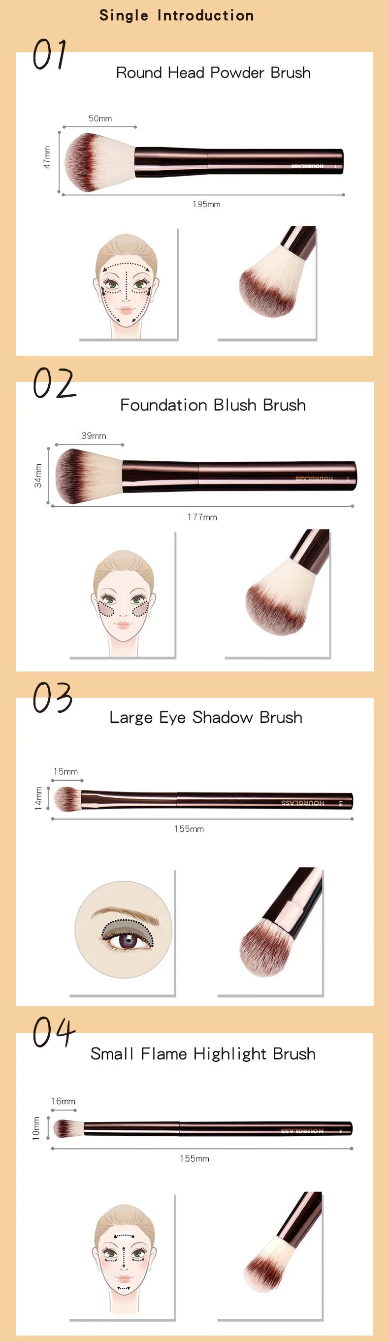 Hourglass Makeup Brush Set – Powder, Foundation, Concealer, Lip, Blusher, Bronzer & Eyeshadow Brushes