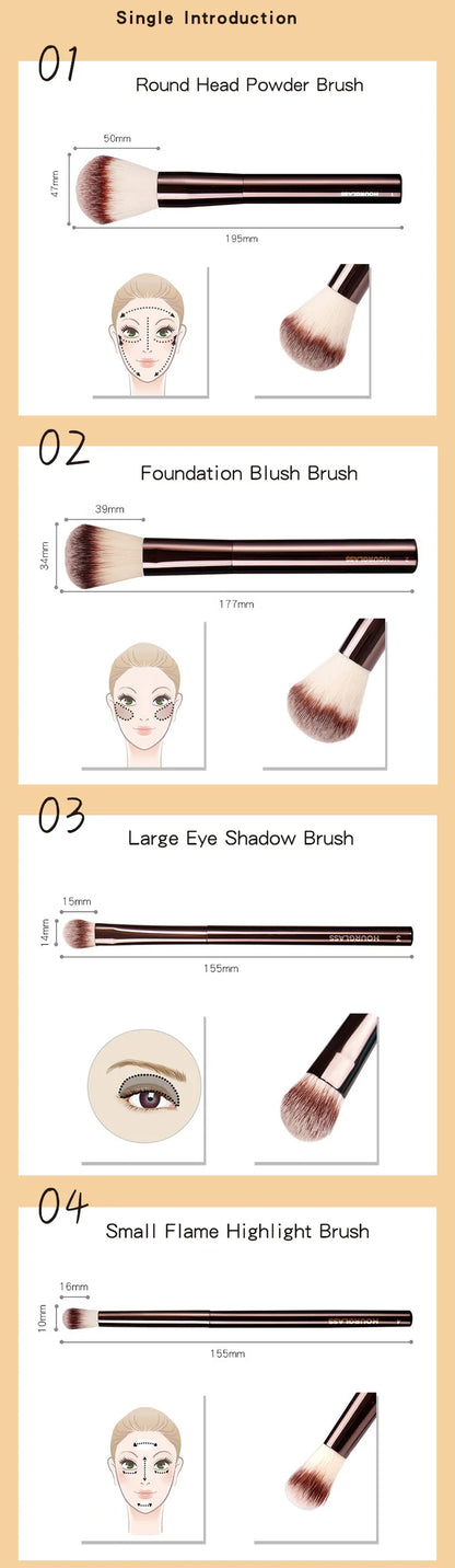 Hourglass Makeup Brush Set – Powder, Foundation, Concealer, Lip, Blusher, Bronzer & Eyeshadow Brushes