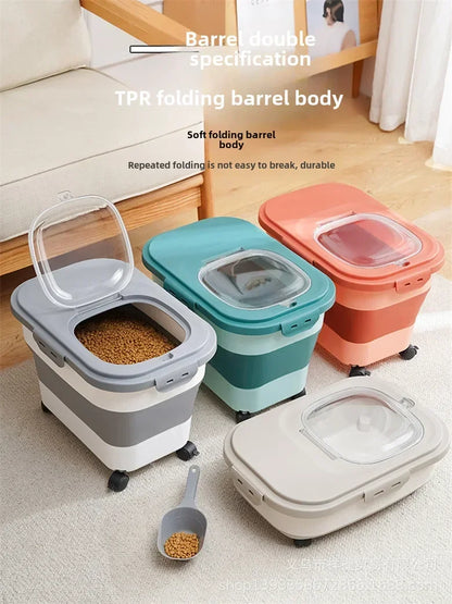 Foldable Dog Food Storage Bucket – Mildew-Proof & Moisture-Proof for Kitchen or Travel