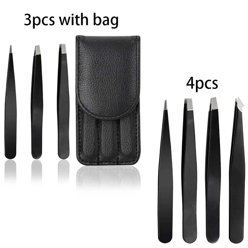 Hair Removal Tweezers Stainless Steel - Pink Slanted & Black Tip for Eyebrows and Face