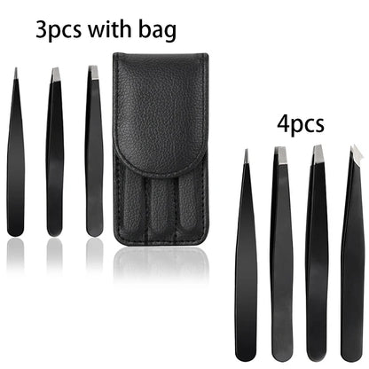Hair Removal Tweezers Stainless Steel - Pink Slanted & Black Tip for Eyebrows and Face