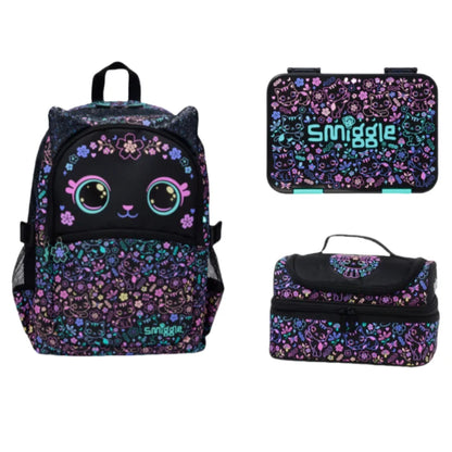New Original Australia Smiggle Schoolbag for Girls with Black Cat Flower Lunch Bag & Pencil Case