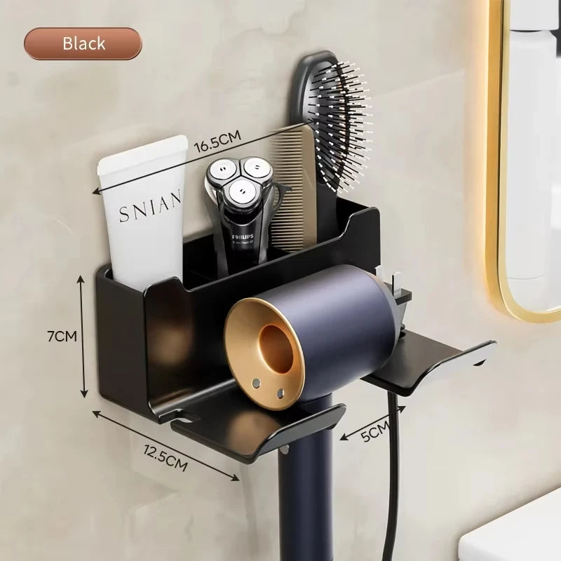 Wall-Mounted Hair Dryer Holder, Organizer Box & Straightener Stand for Bathroom Accessories