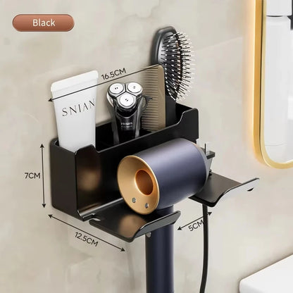 Wall-Mounted Hair Dryer Holder, Organizer Box & Straightener Stand for Bathroom Accessories