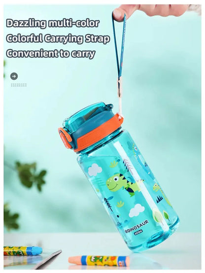 600ml Dinosaur Water Bottle for Kids, Leakproof Sippy Cup with Silicone Straw