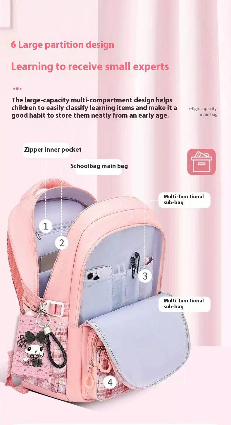 Yuguigou Kulomi Large Capacity Backpack for Elementary Girls - Spine Protection Design