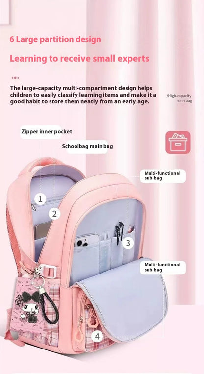 Yuguigou Kulomi Large Capacity Backpack for Elementary Girls - Spine Protection Design