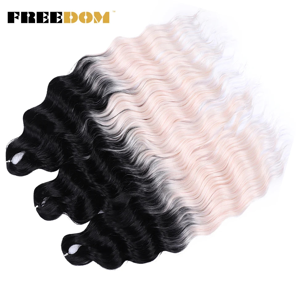 FREEDOM Synthetic Braiding Hair Extensions 24inch Loose Deep Wavy Ombre Brown Rainbow Twist