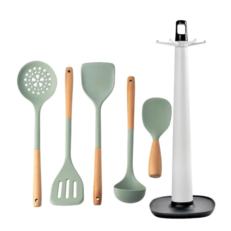 Silicone Spatula with Wooden Handle, Heat-Resistant Non-Stick Cooking Spoon for Kitchen