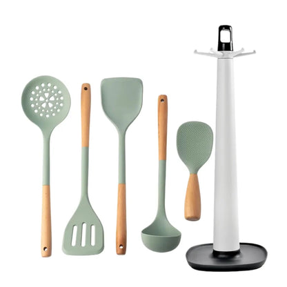 Silicone Spatula with Wooden Handle, Heat-Resistant Non-Stick Cooking Spoon for Kitchen
