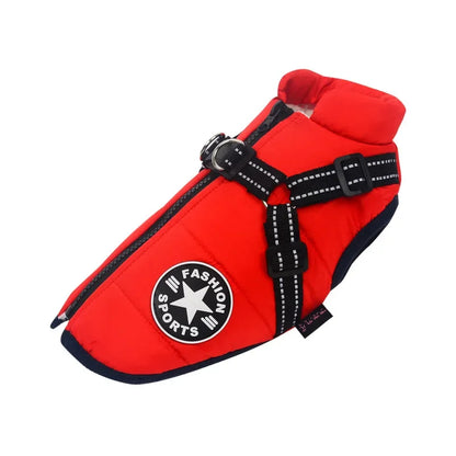 Large Pet Dog Jacket with Harness – Winter Warm Waterproof Coat for Big Dogs & Small Breeds