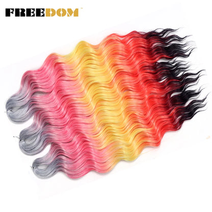 FREEDOM Synthetic Braiding Hair Extensions 24inch Loose Deep Wavy Ombre Brown Rainbow Twist
