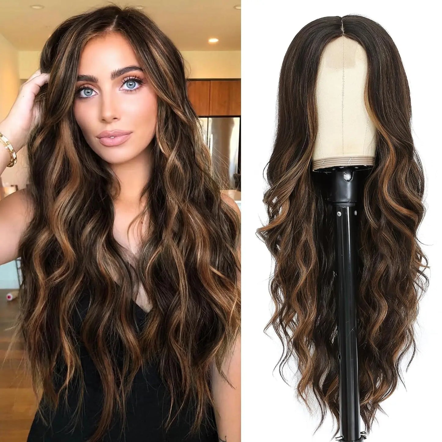 Synthetic Long Lace Ombre Blonde Wavy Wig 26 Inch for Women
