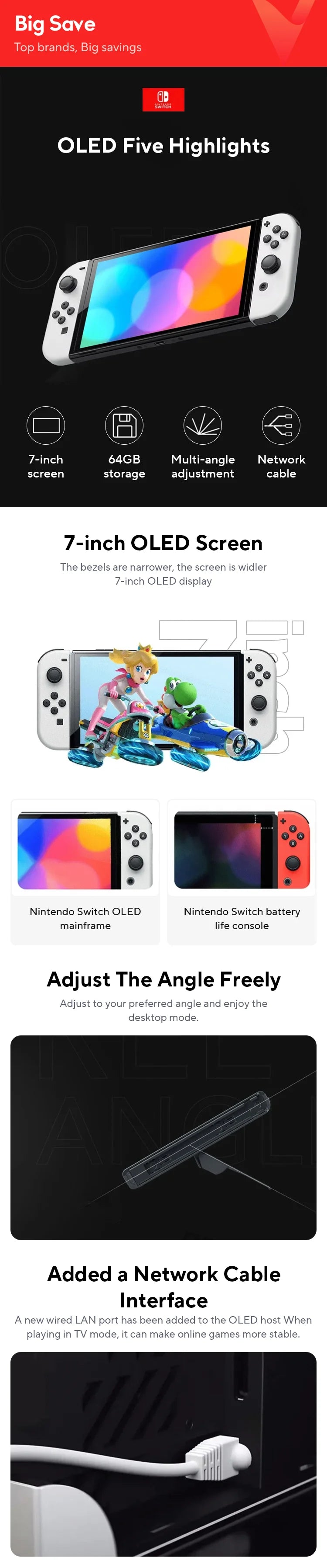 Nintendo Switch OLED Game Console - 64GB with 7-inch OLED Display