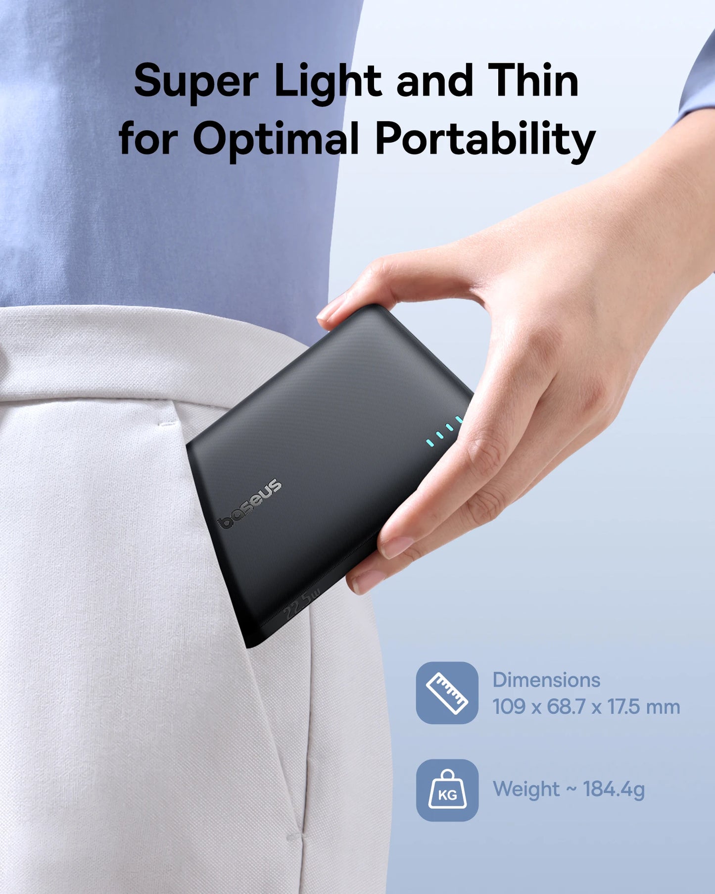 Baseus 22.5W Power Bank 10000mAh, QC PD Fast Charging Portable Charger for iPhone 16/15, Samsung, Xiaomi