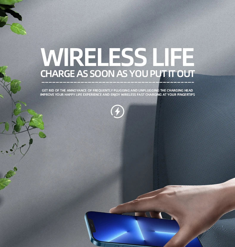Wireless Charger Alarm Clock - 15W Fast Charging Dock with LED Light, Thermometer & Earphone Stand for iPhone & Samsung