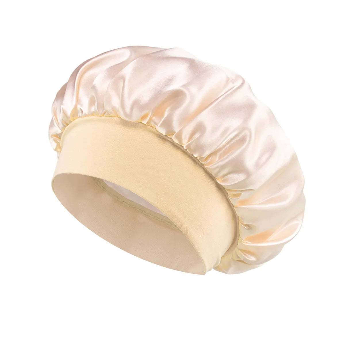 1PC Women's Satin Bonnets - Wide-Brimmed Night Sleeping & Bathing Hat with Elastic Band for Hair Care
