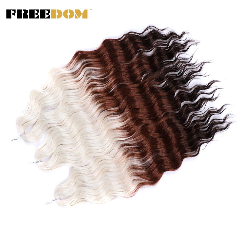 FREEDOM Synthetic Braiding Hair Extensions 24inch Loose Deep Wavy Ombre Brown Rainbow Twist