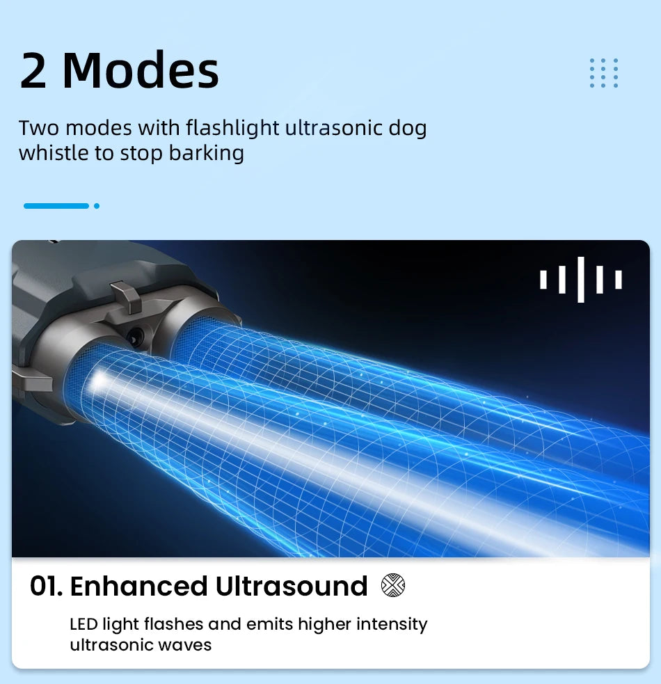 2-in-1 Ultrasonic Dog Repeller & Training Device with Flashlight