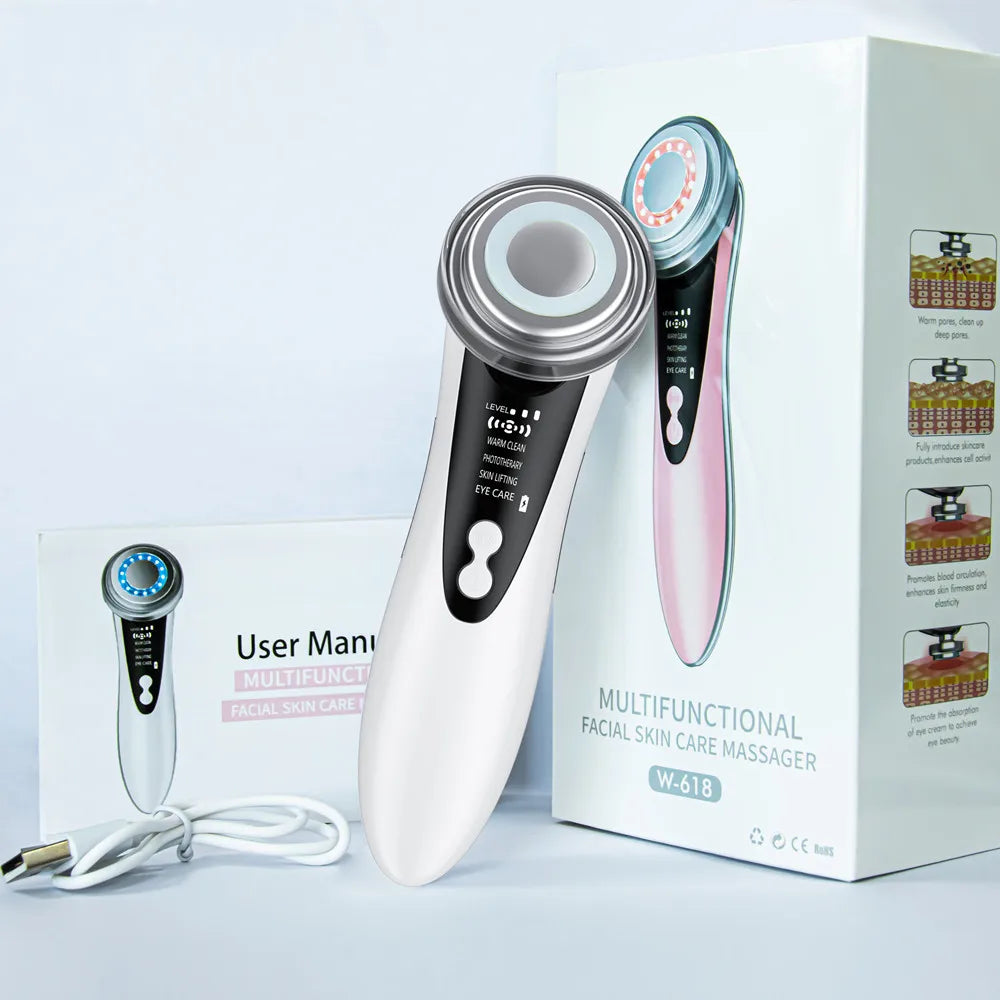 EMS Facial Massager - LED Light Therapy & Sonic Ion Vibration for Skin Tightening & Anti-Wrinkle