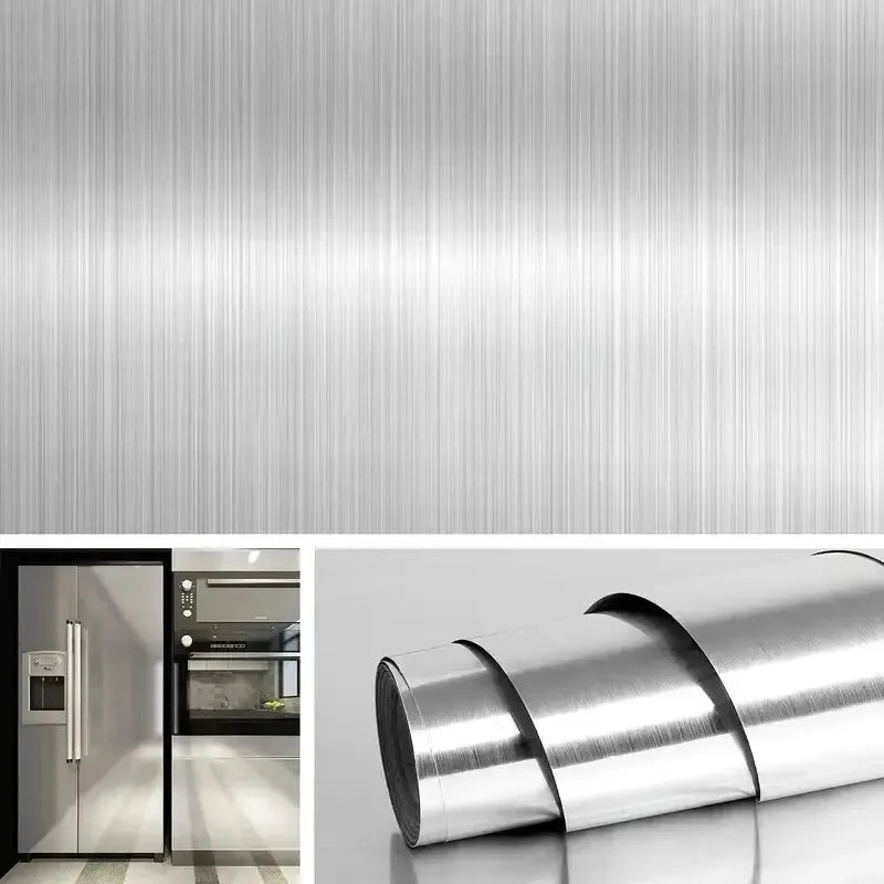 PVC Stainless Steel Removable Wallpaper - Waterproof, Oil-Proof Vinyl Sticker for Kitchen & Appliances
