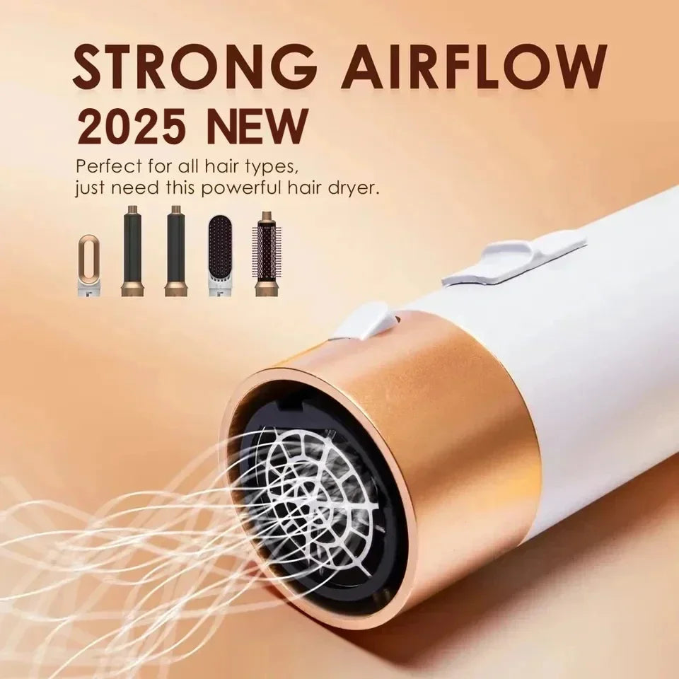 5-in-1 Low Noise Hair Styler - Professional Hair Curling, Straightening, Drying Hot Air Brushes, 1000W